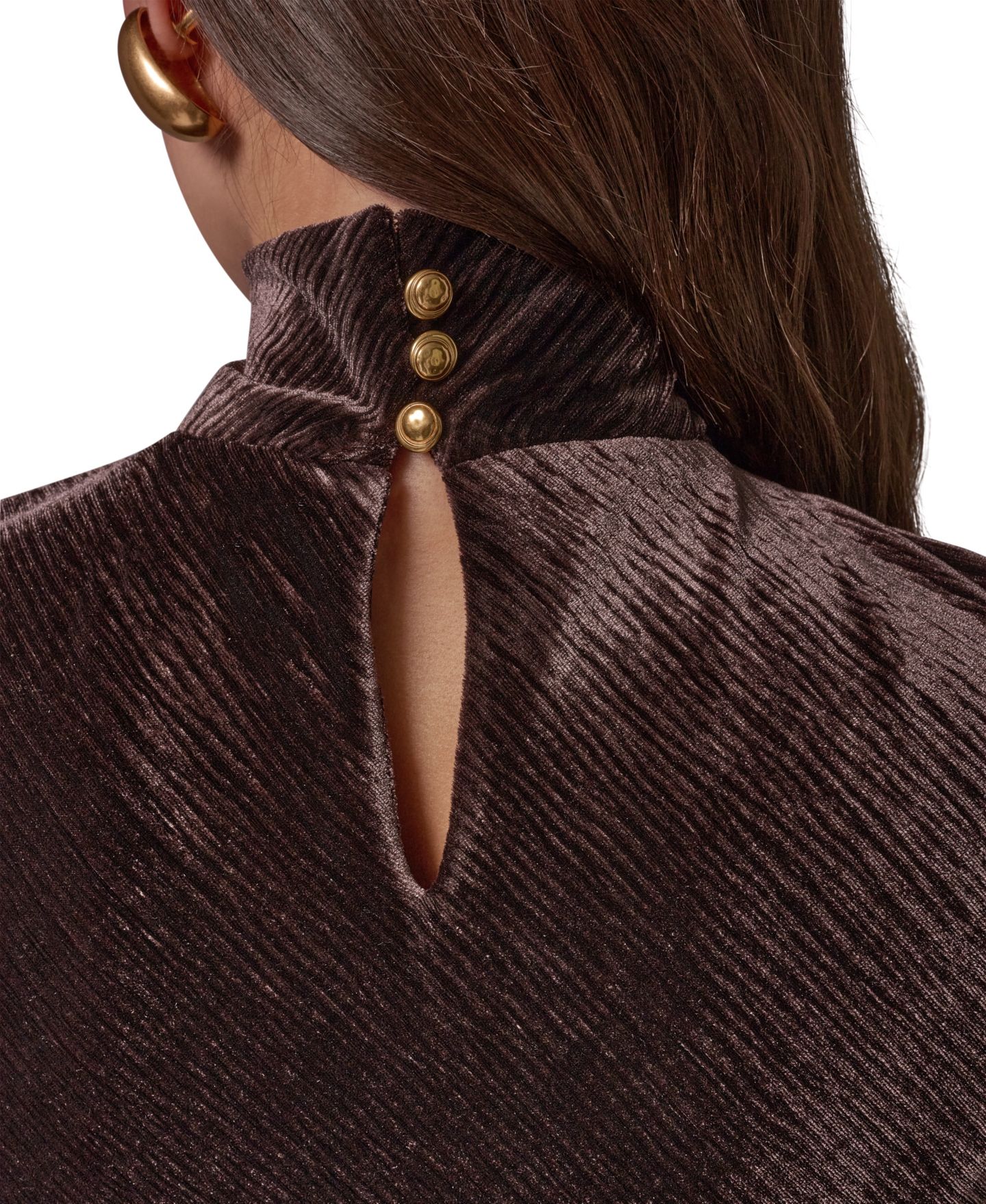 Женское платье Donna Karan New York Mock Neck Crinkled Velvet A-Line, цвет: Тёмно-коричневый — фото 4