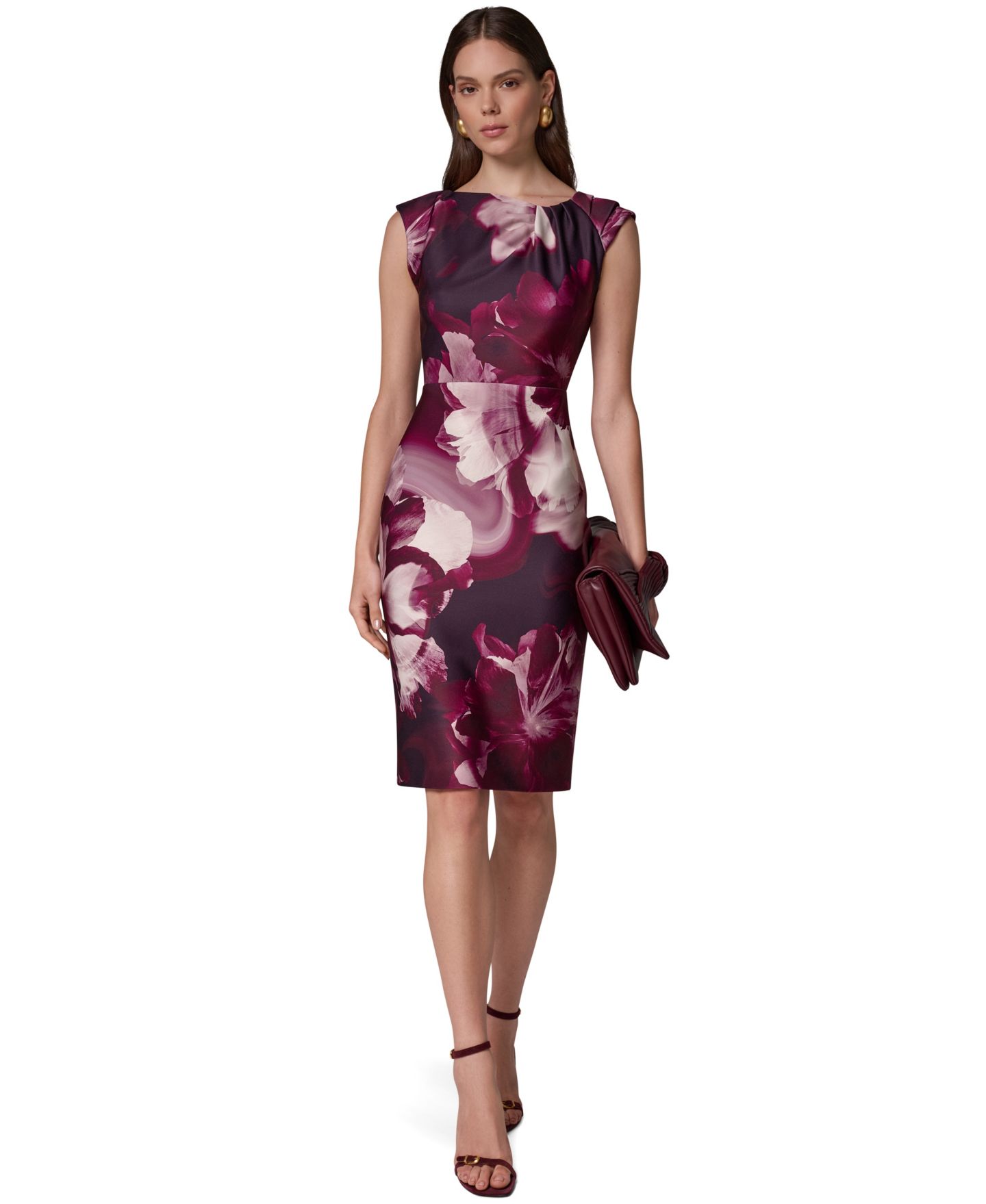 Женское платье Donna Karan New York Floral-Print Asymmetric-Neck Sheath, цвет: Чёрный вишнёвый разноцветный — фото 2