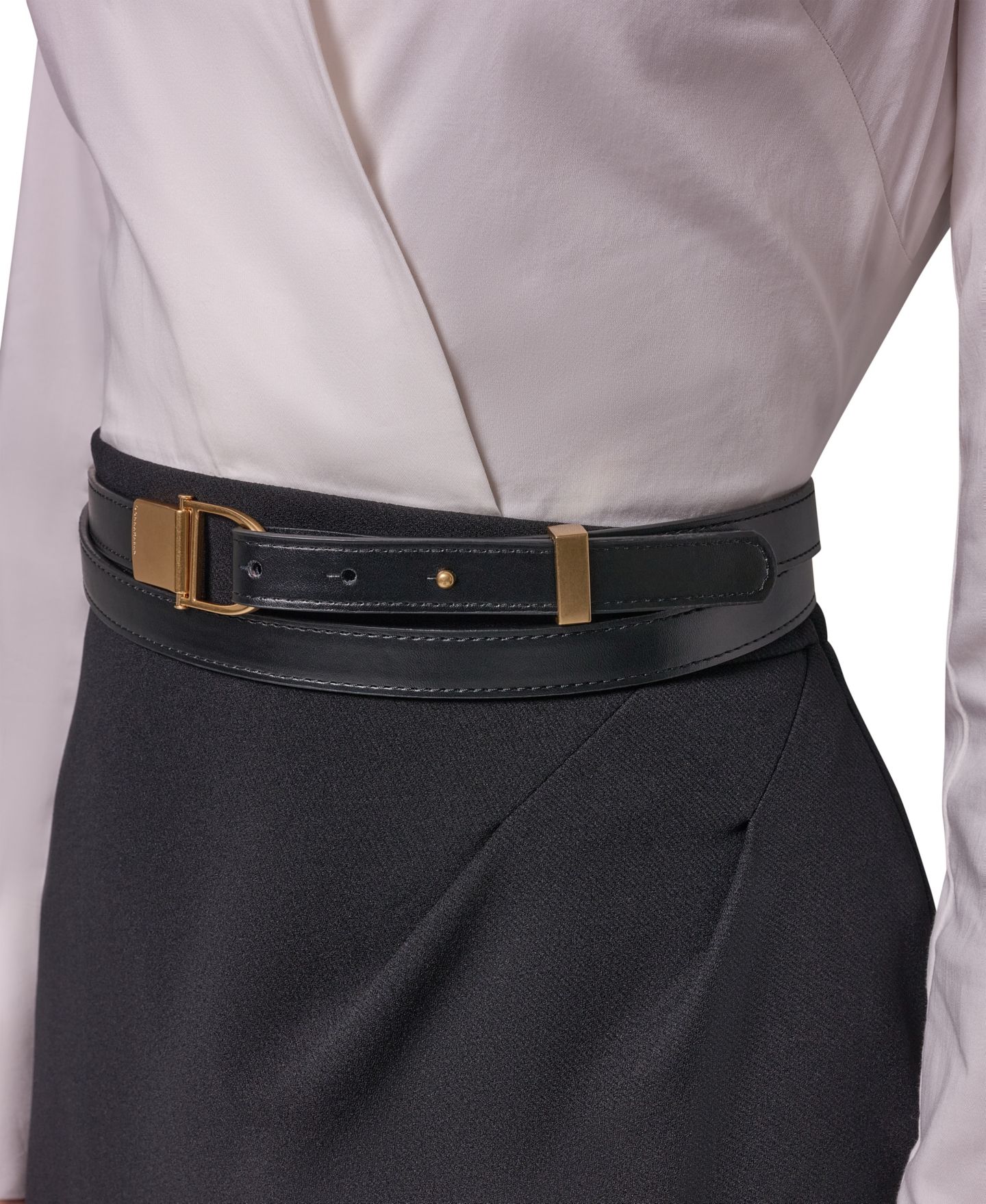 Женское платье Donna Karan New York Long-Sleeve Collared Mixed Media Belted Pencil, цвет: Кремовый / Чёрный — фото 4