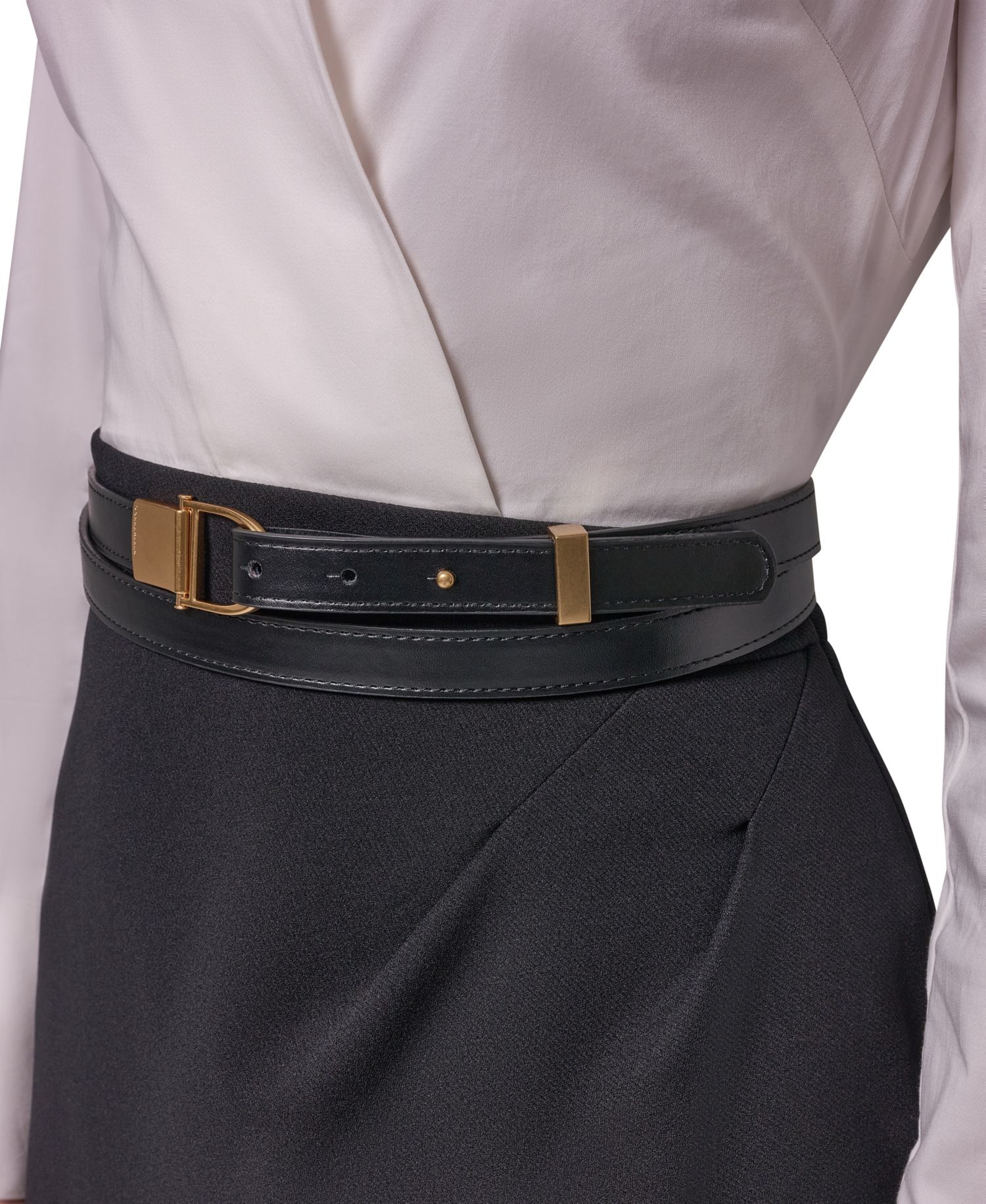 Women's Long-Sleeve Collared Mixed Media Belted Pencil Dress