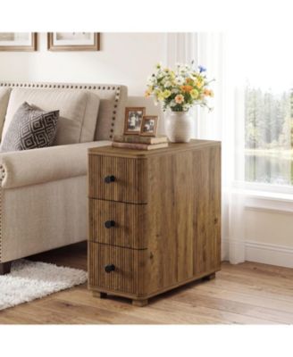 Nightstand with 3 Drawers, Farmhouse Fluted Narrow