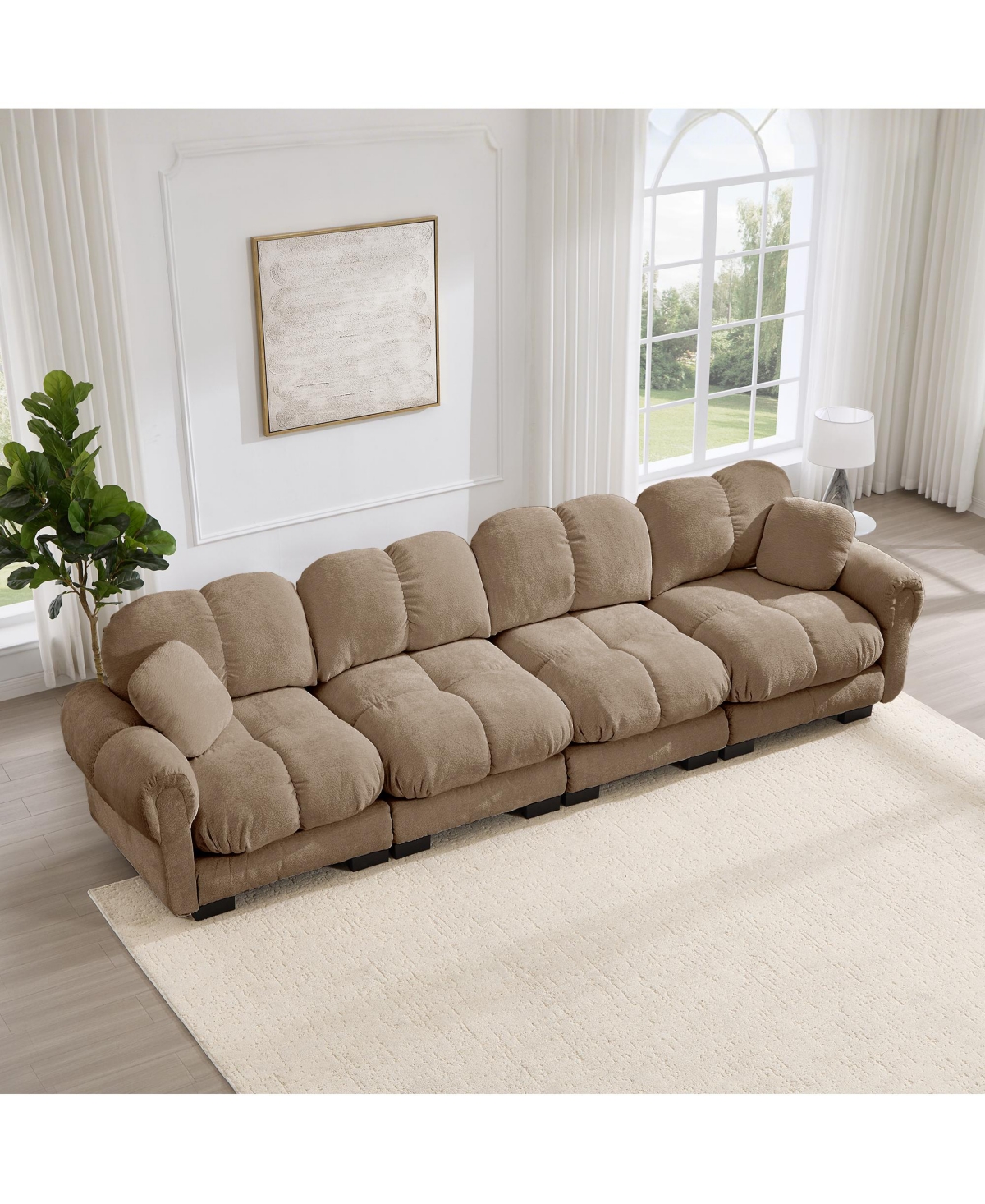 Clihome Chenille Cloud 4-Seater Sofa,Exquisite pillows and quilted back cushions