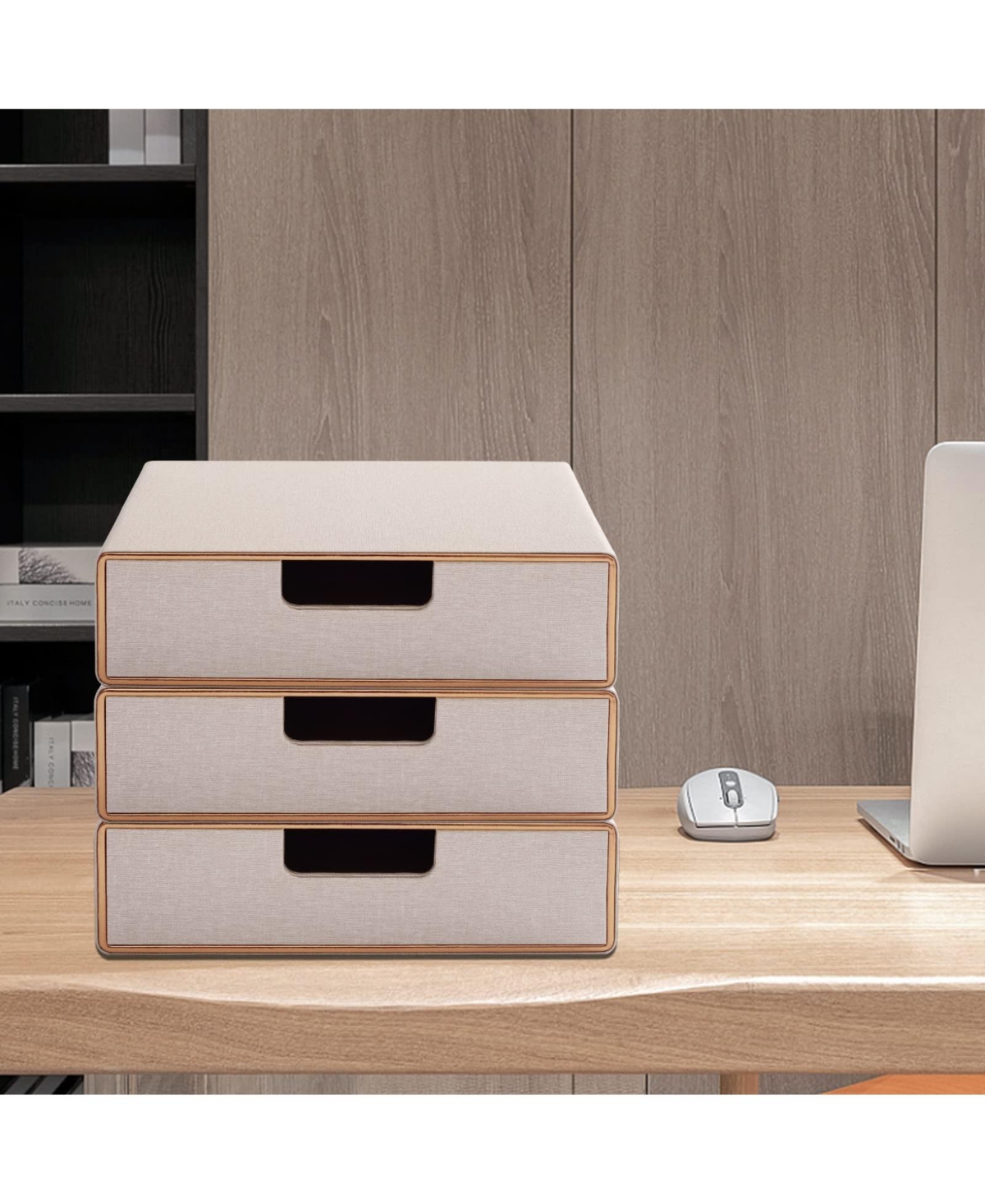 Danrong Faux Leather Stackable Drawer Organizer Desk File Storage For Home Office Supplies