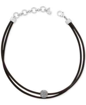 image of Lucky Brand Silver-Tone Black Leather Crystal Choker Necklace