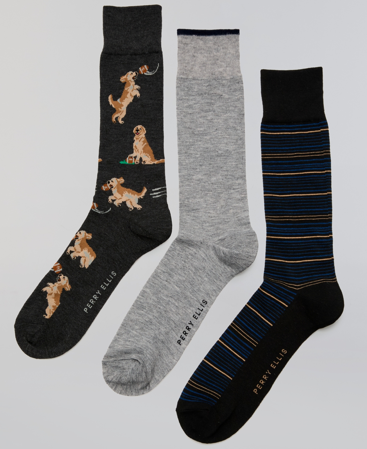 Perry Ellis Portfolio Men's Golf Stripe Crew Socks, 3-Pack