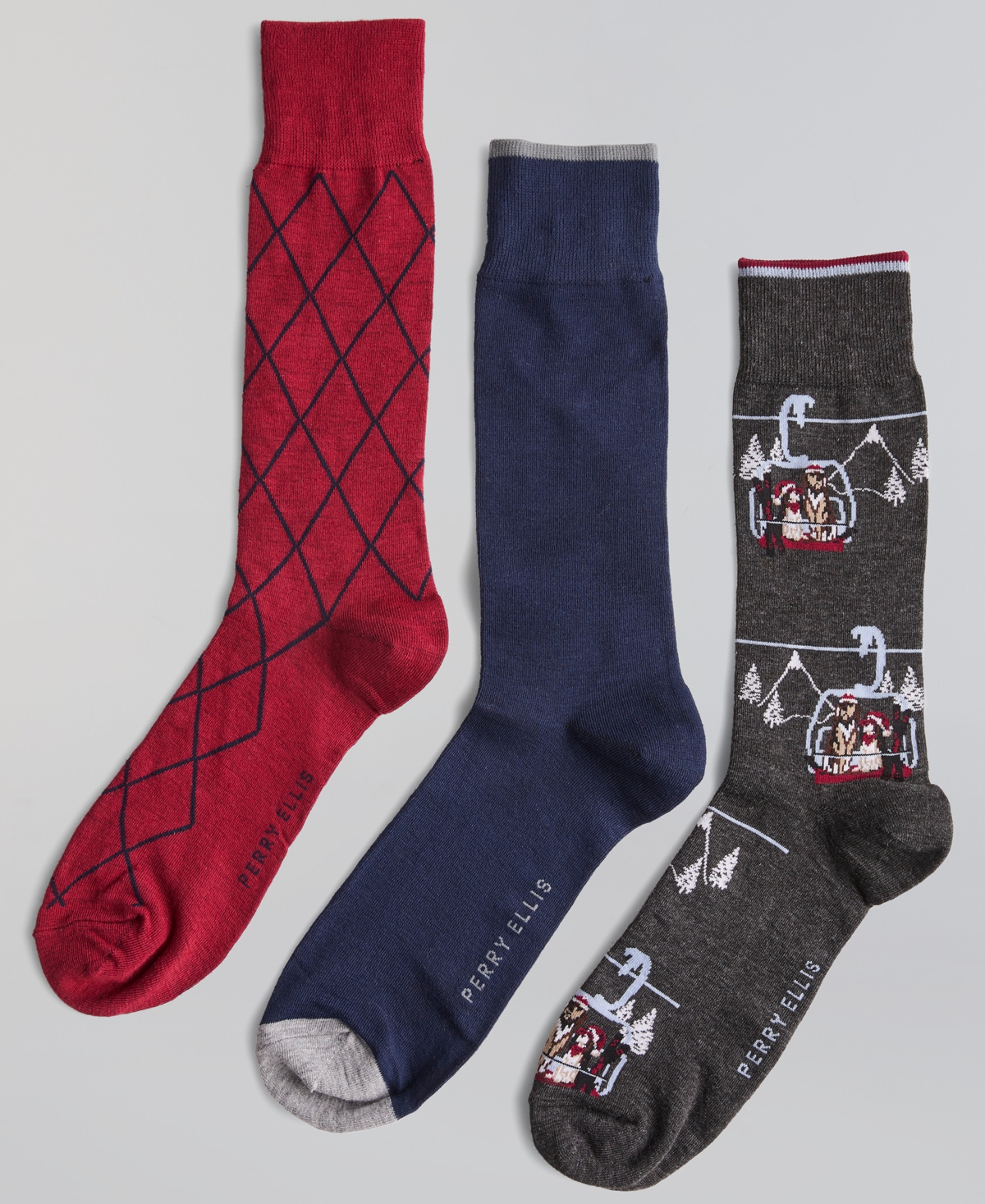 Perry Ellis Portfolio Men's Crew Dogs Ski Socks, 3-Pack