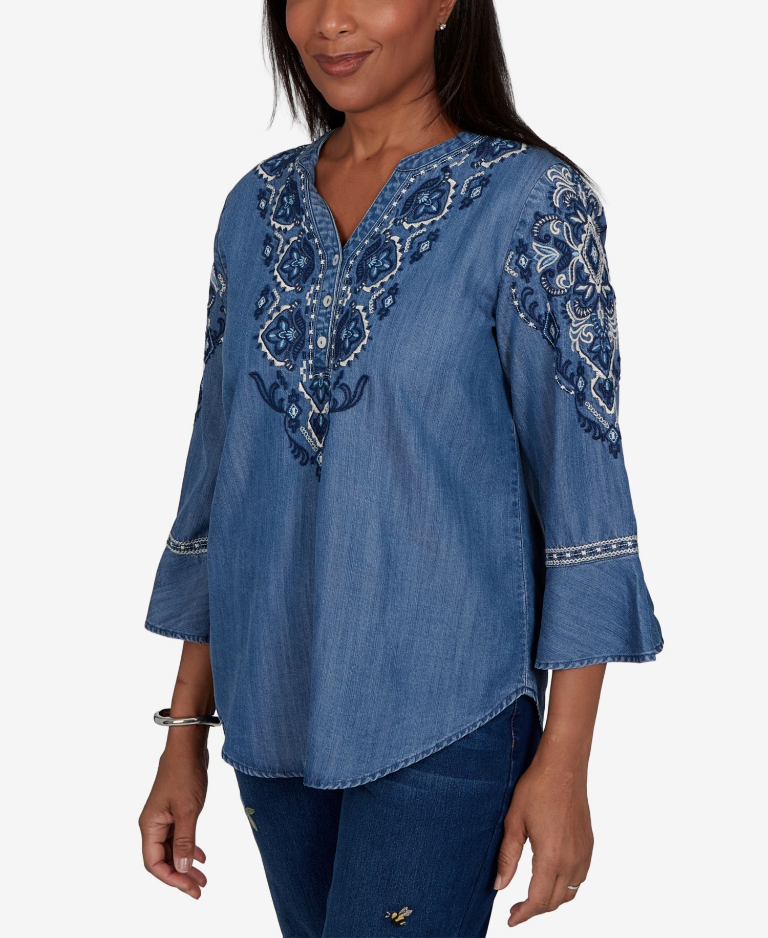 Petite 3/4-Sleeve V-Neck Blouse