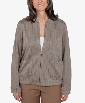 Petite Mandarin-Collar Zipper-Front Jacket