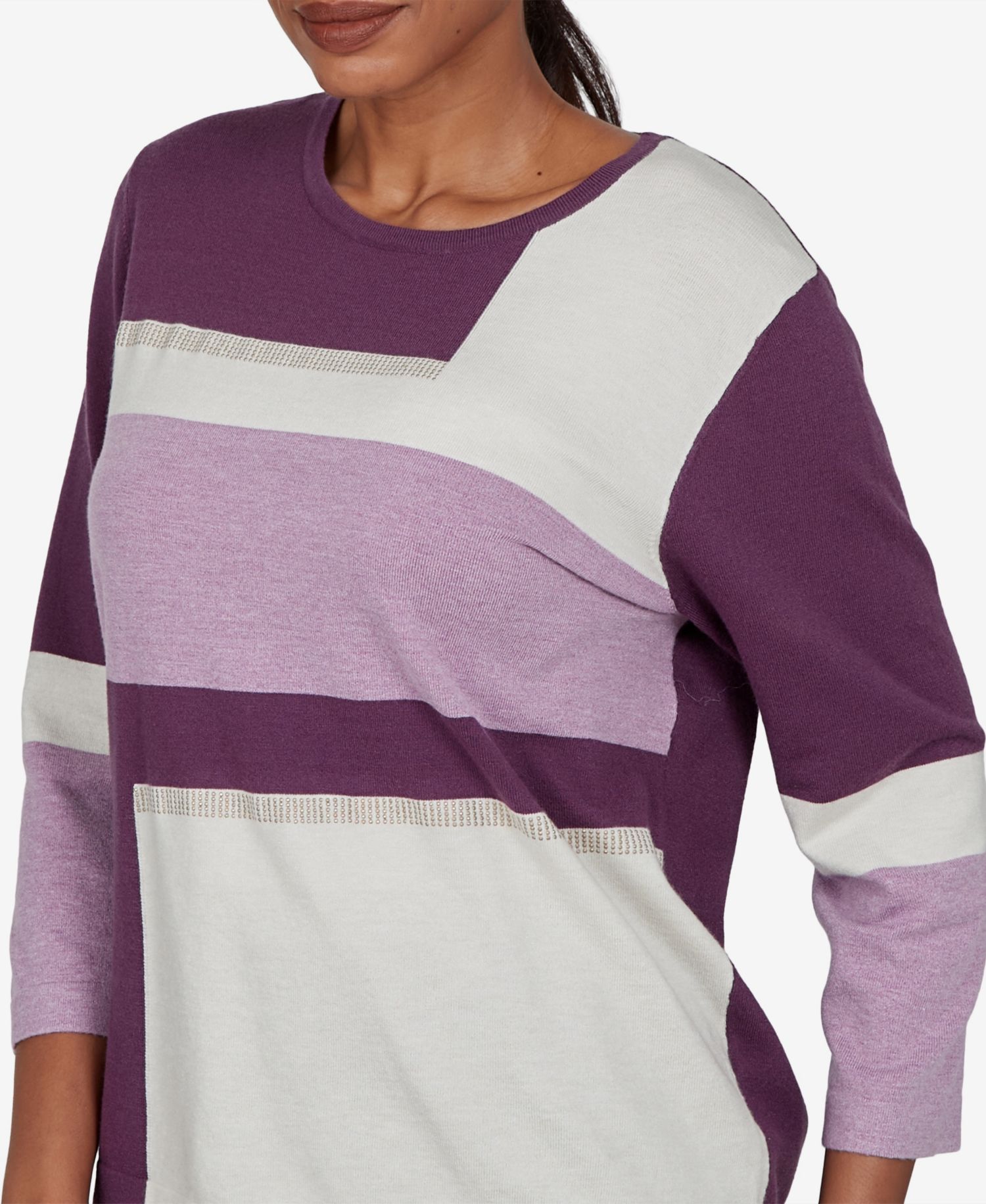 Petite Colorblock 3/4-Sleeve Crew Neck Pullover Sweater