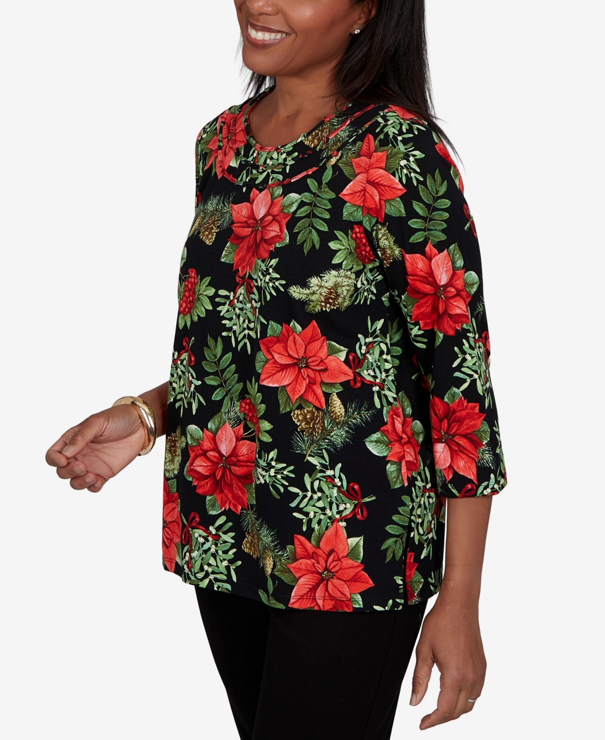 Alfred Dunner Petite Floral-Print 3/4-Sleeve Blouse