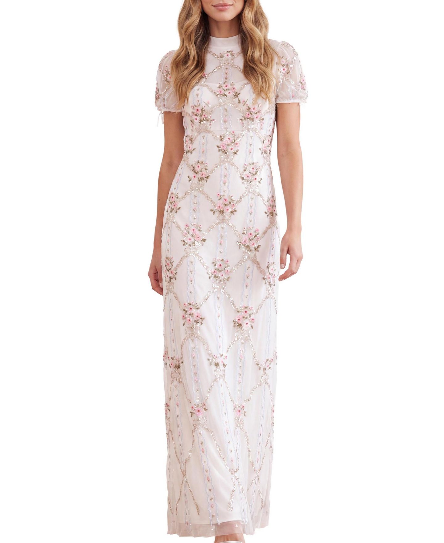 Женское платье Needle & Thread High-Neck Embroidered Maxi Gown, цвет: Меловой — фото 1
