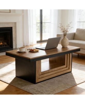47 Farmhouse Coffee Table: Rustic wood fluted center table with shelves for living room
