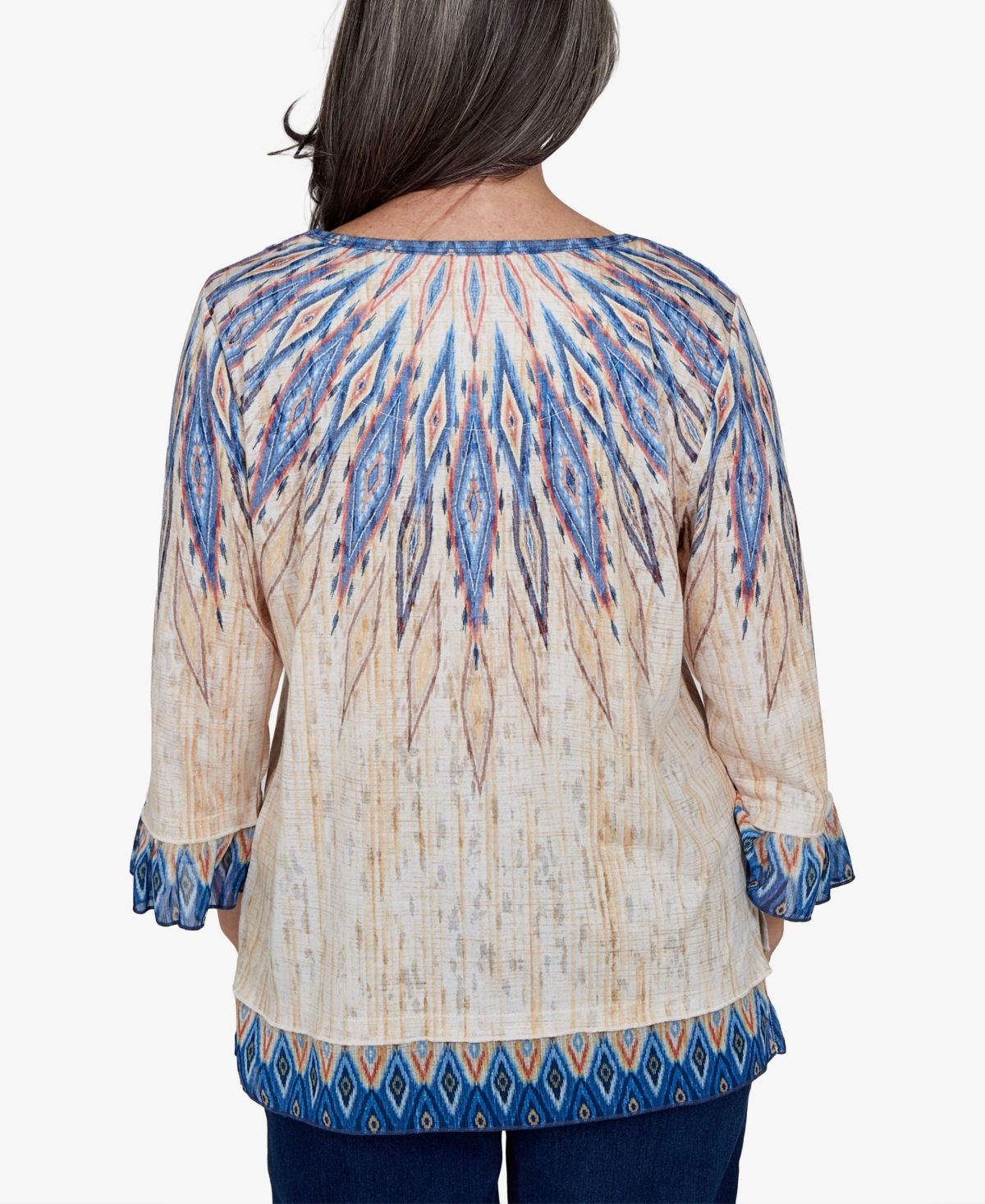 Alfred Dunner Women's Retro-Print Crewneck 3/4-Sleeve Top