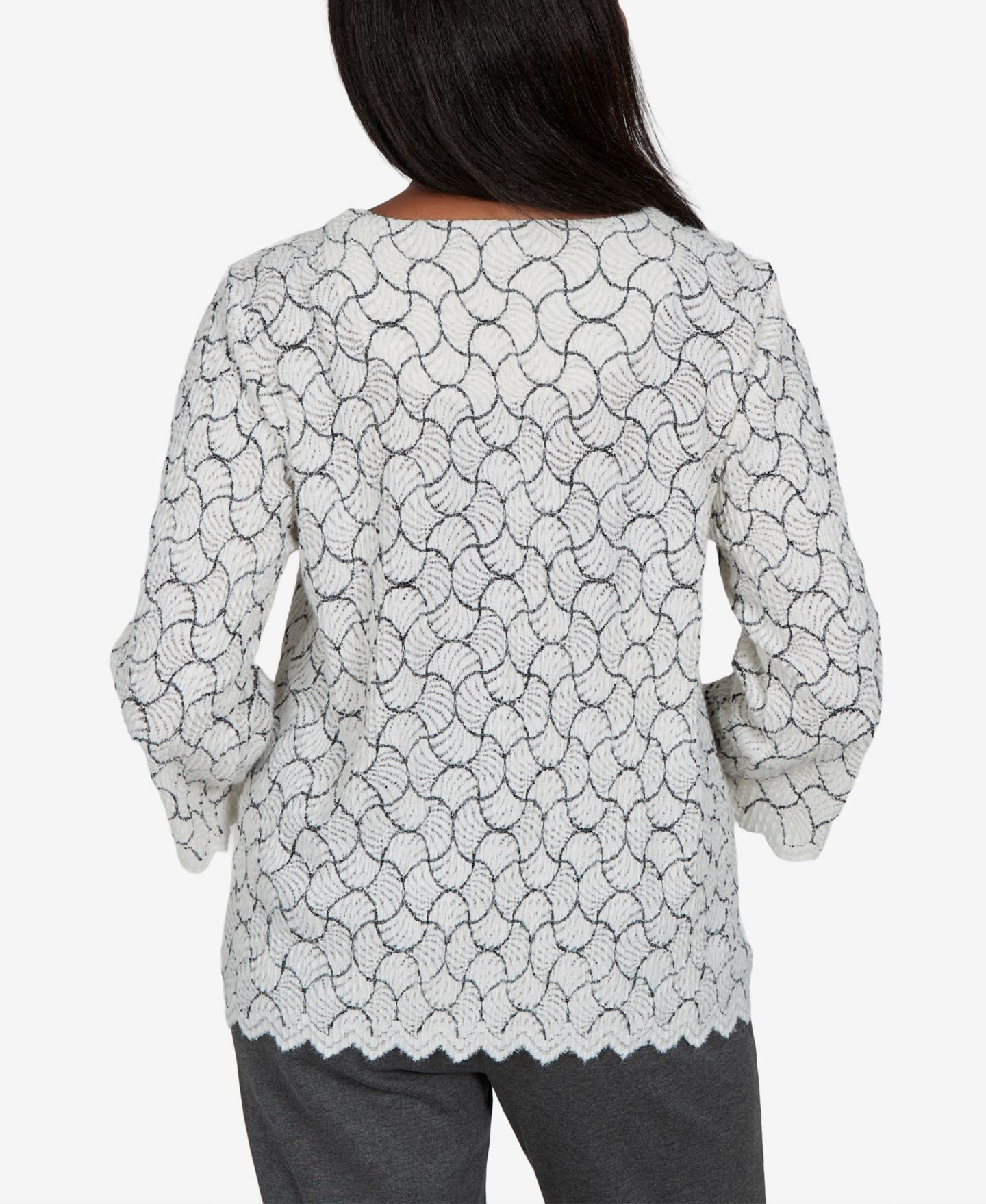 Женская блузка Alfred Dunner Textured-Knit Scalloped-Hem, цвет: Слоновая кость — фото 5