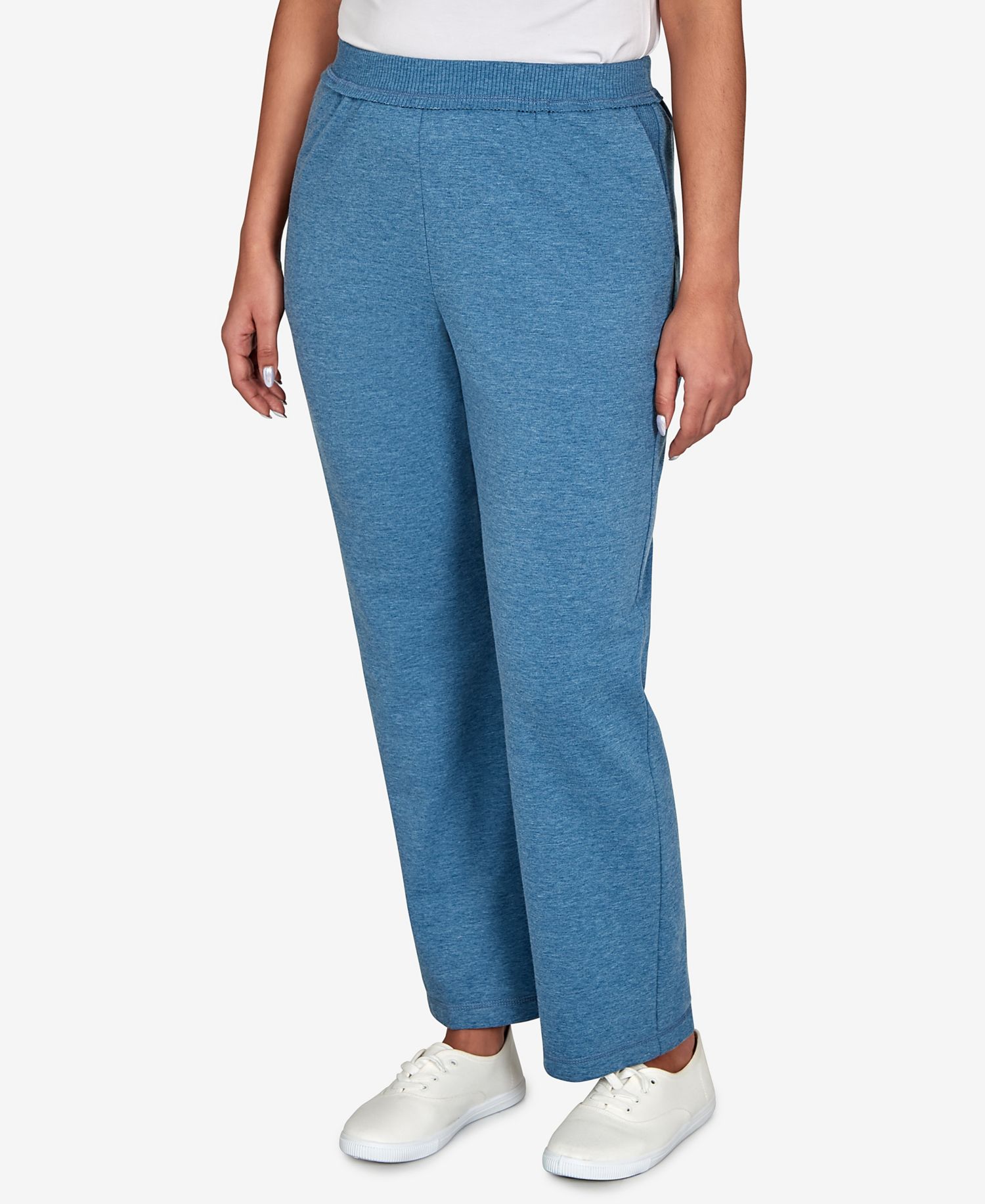 Women's Pull-On Straight-Leg Mid-Rise Poly-Cotton Blend Pants