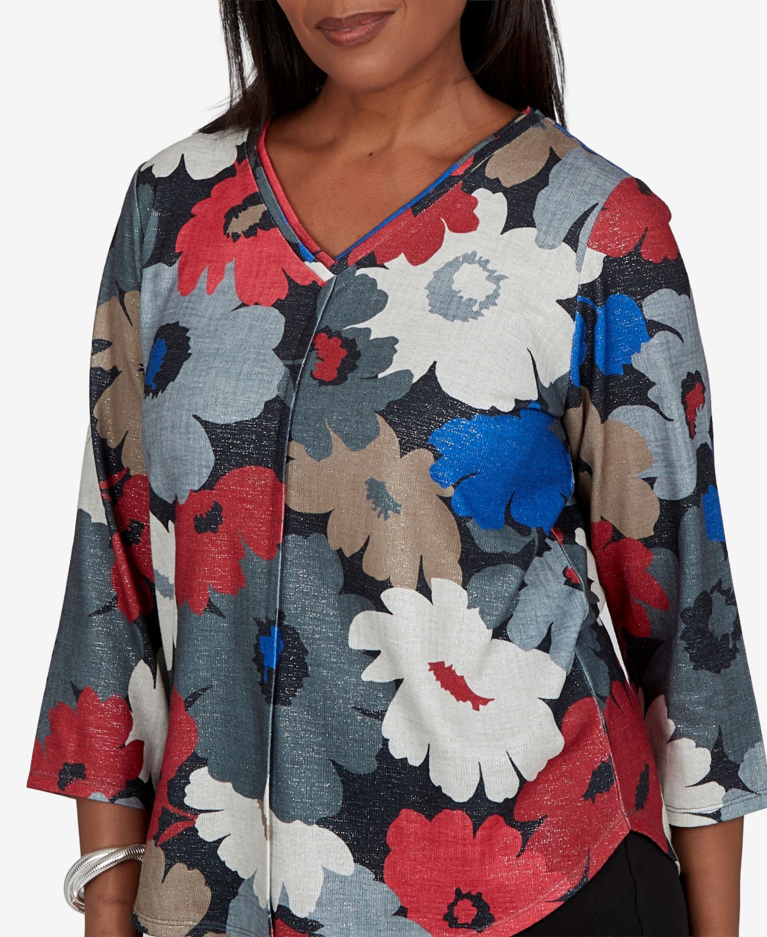 Women's Floral V-Neck 3/4-Sleeve Blouse