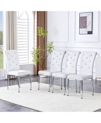 Set of 4 Retro Alligator Faux Leather Dining Chairs with Crystal Buckle