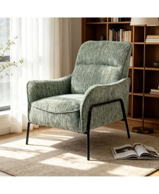 Modern Striped Fabric Accent Chair with Black Metal Frame