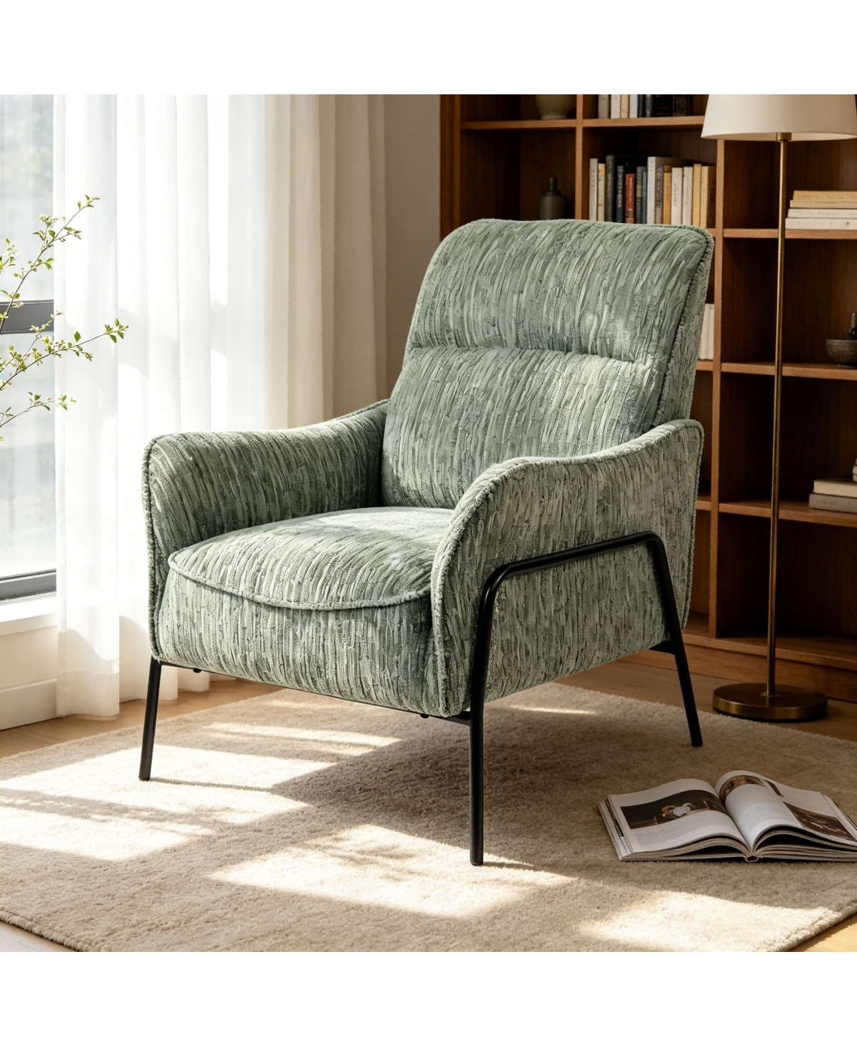 Streamdale Furniture Modern Striped Fabric Accent Chair with Black Metal Frame