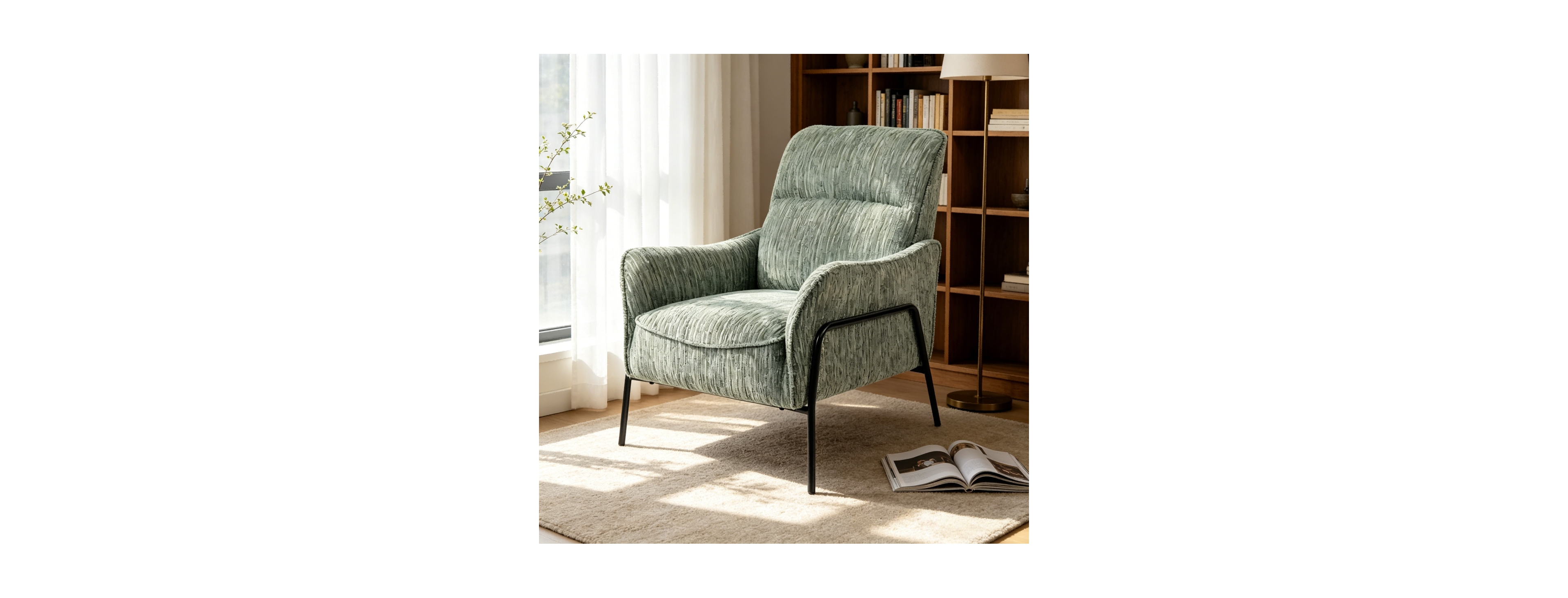 Streamdale Furniture Modern Striped Fabric Accent Chair with Black Metal Frame