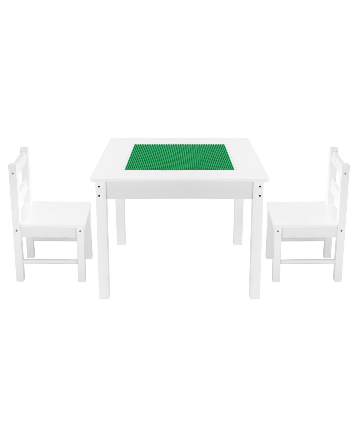 Slickblue Kids Play Table with 2 Chairs, Double-Sided Building Block Surface and Storage Space - White