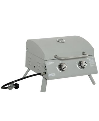 2 Burner Propane Gas Grill Portable Tabletop BBQ with Foldable Legs Lid Thermometer for Camping