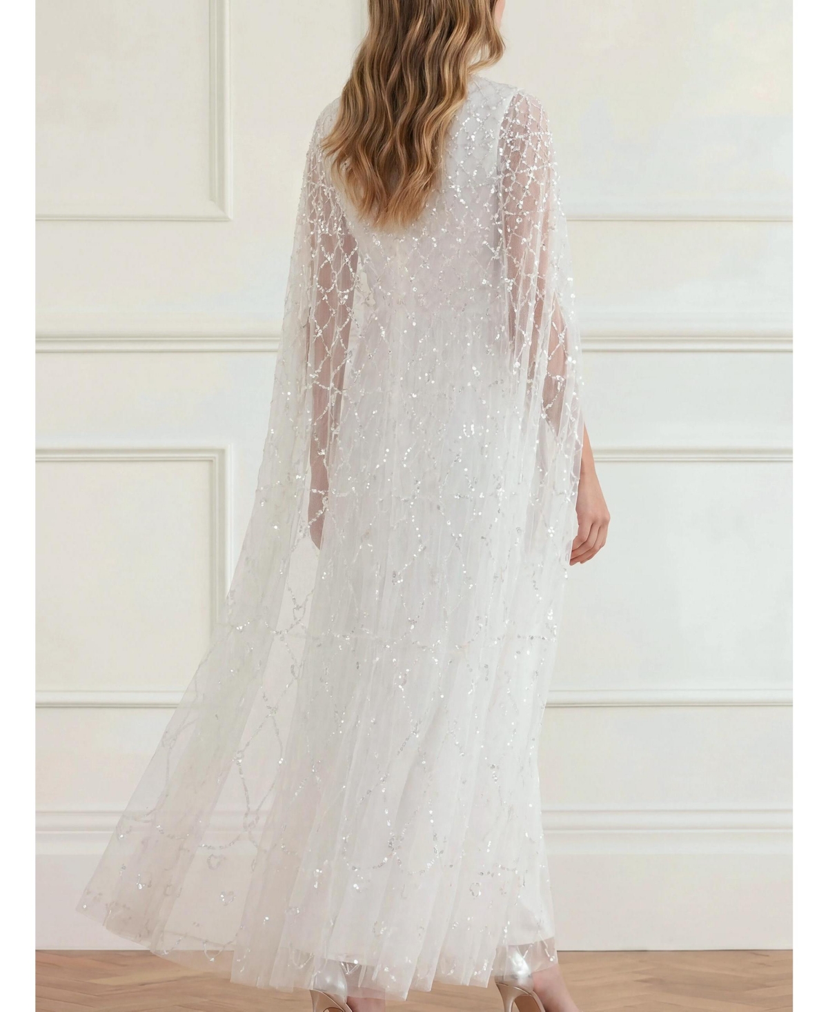 Needle & Thread Women's Heart Lattice Cape Sequin-Embellished Floor-Length Gown