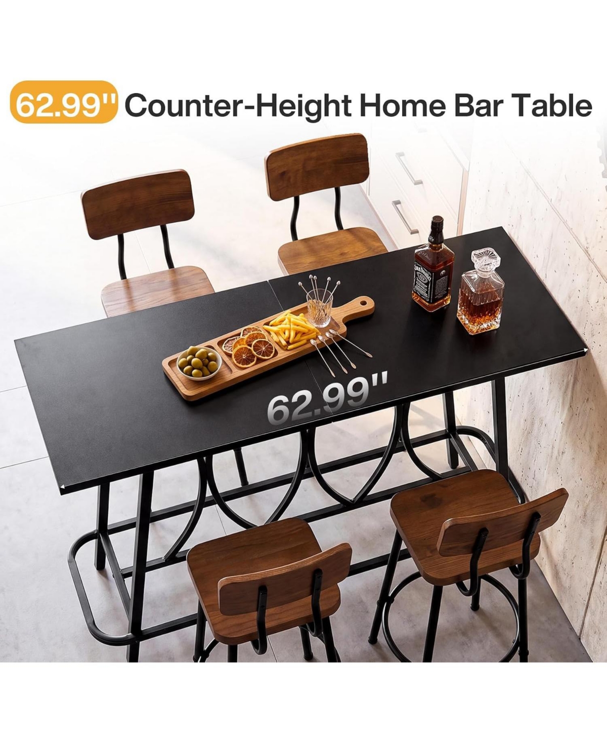 Tribesigns 63-Inch Industrial Bar Table with Sturdy Metal Frame