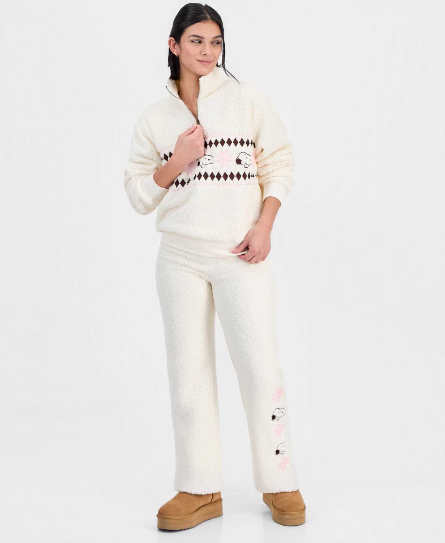 Женские брюки Grayson Threads, The Label Snoopy Sherpa Pull-On Wide-Leg, цвет: Молочно-белый — фото 4