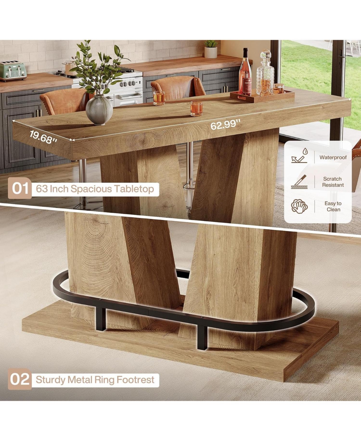 Tribesigns 62.99" Industrial Bar Table, Counter Height Pub Table