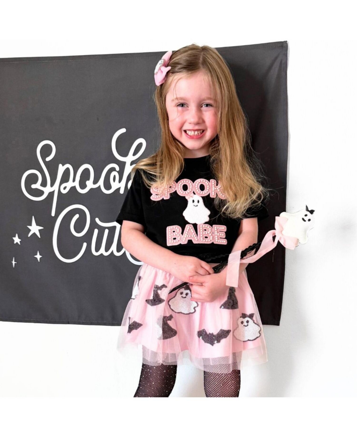 Sweet Wink Little Girls Spooky Babe Patch Halloween Short Sleeve T-Shirt