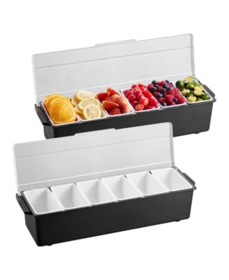 6-Compartment Ice Cooled Chilled Condiment Server with Lid and Garnish Station Tray