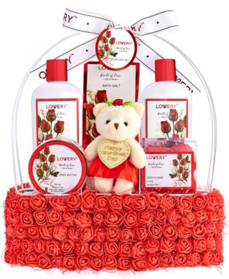 Valentine's Spa Gift Basket, 10pieces Red Rose Handmade Body Care Kit