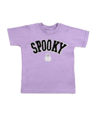 Little Girls Spooky Ghost Patch Halloween Short Sleeve T-Shirt