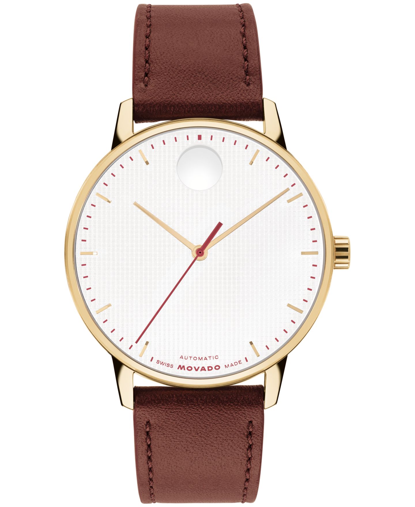 Мужские часы Movado Face Automatic Brown Leather Watch 39mm — фото 1