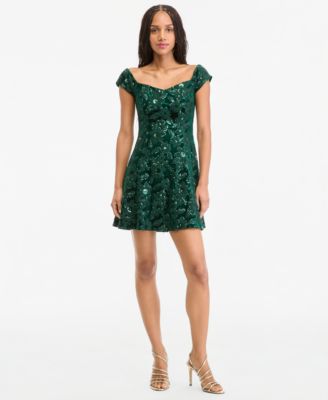 Juniors' Off-the-Shoulder Velvet-Sequin Mini Dress