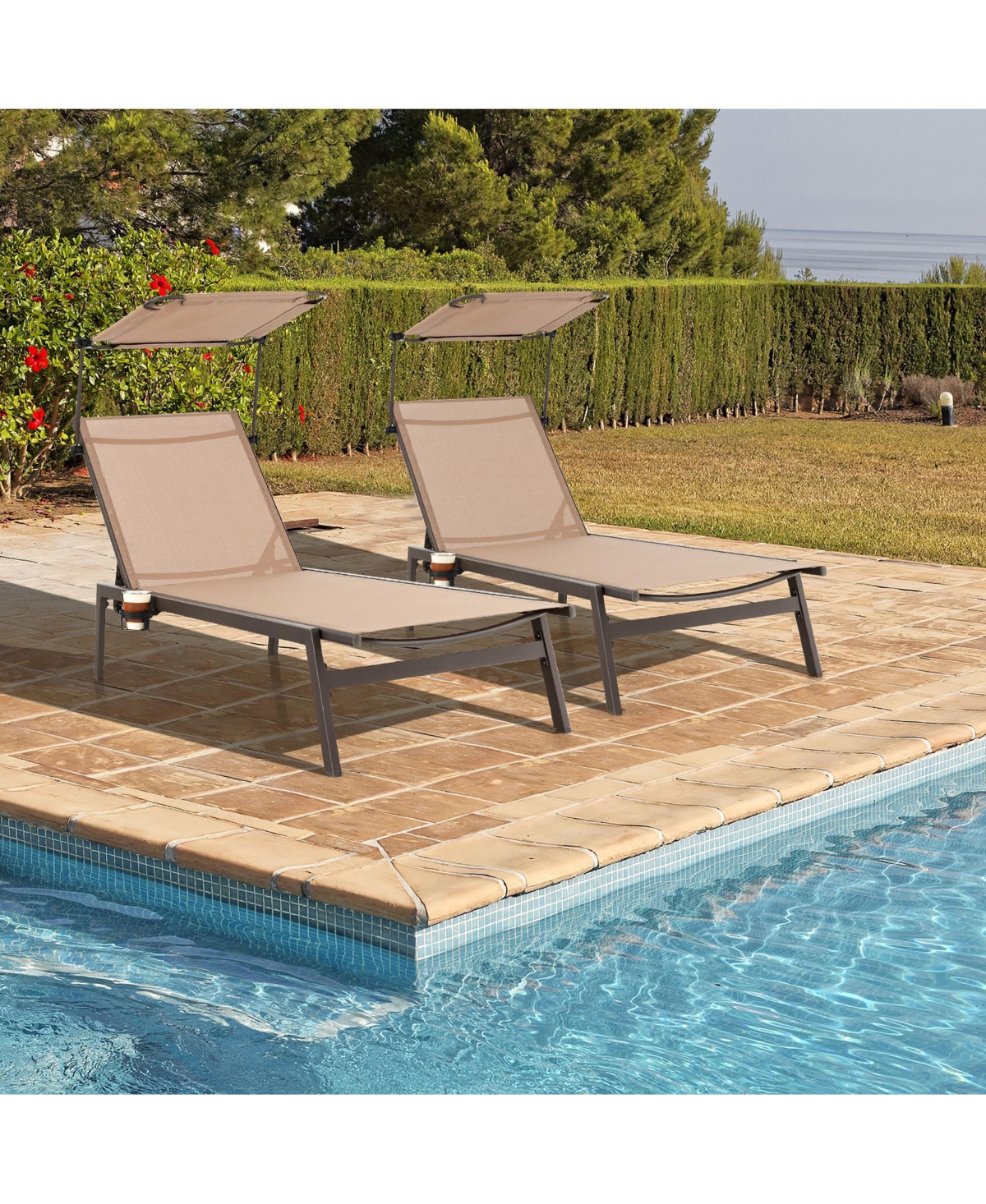 Gymax 2Pieces 6-Position Recliner Lounge Outdoor Adjustable Reclining Chair Poolside