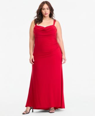 Plus Size Cowl Neck Sleeveless Rhinestone-Trimmed Gown