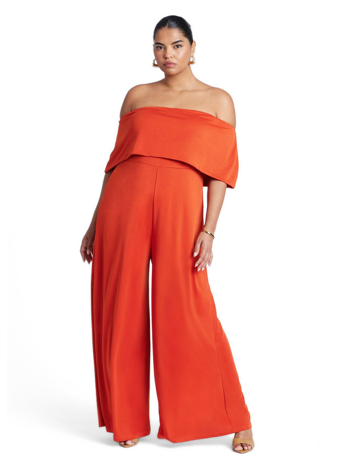 Женский комбинезон ELOQUII Plus Size Off Shoulder Jumpsuit, цвет: Autumn — фото 3