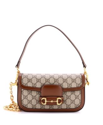 East West Horsebit 1955 Shoulder Bag GG Coated Canvas with Leather