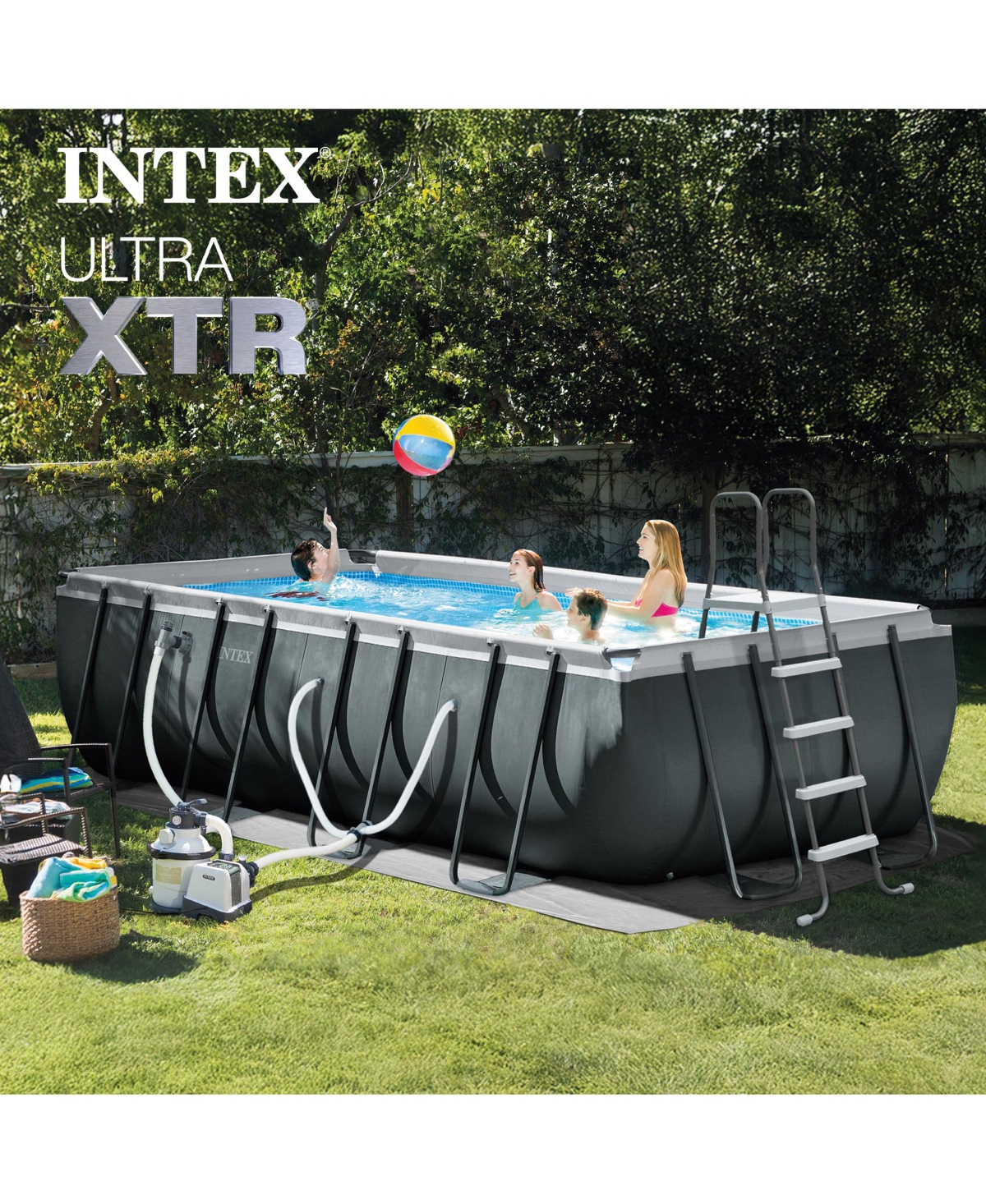 Intex 18ft x 9ft x 52in Ultra Xtr Frame Pool, Cooler (2 Pack), and Float (4 Pack)