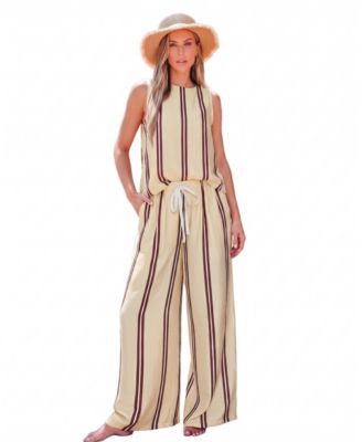 Women's Vertical Stripe Sleeveless Wide-Leg Top and Pants Set