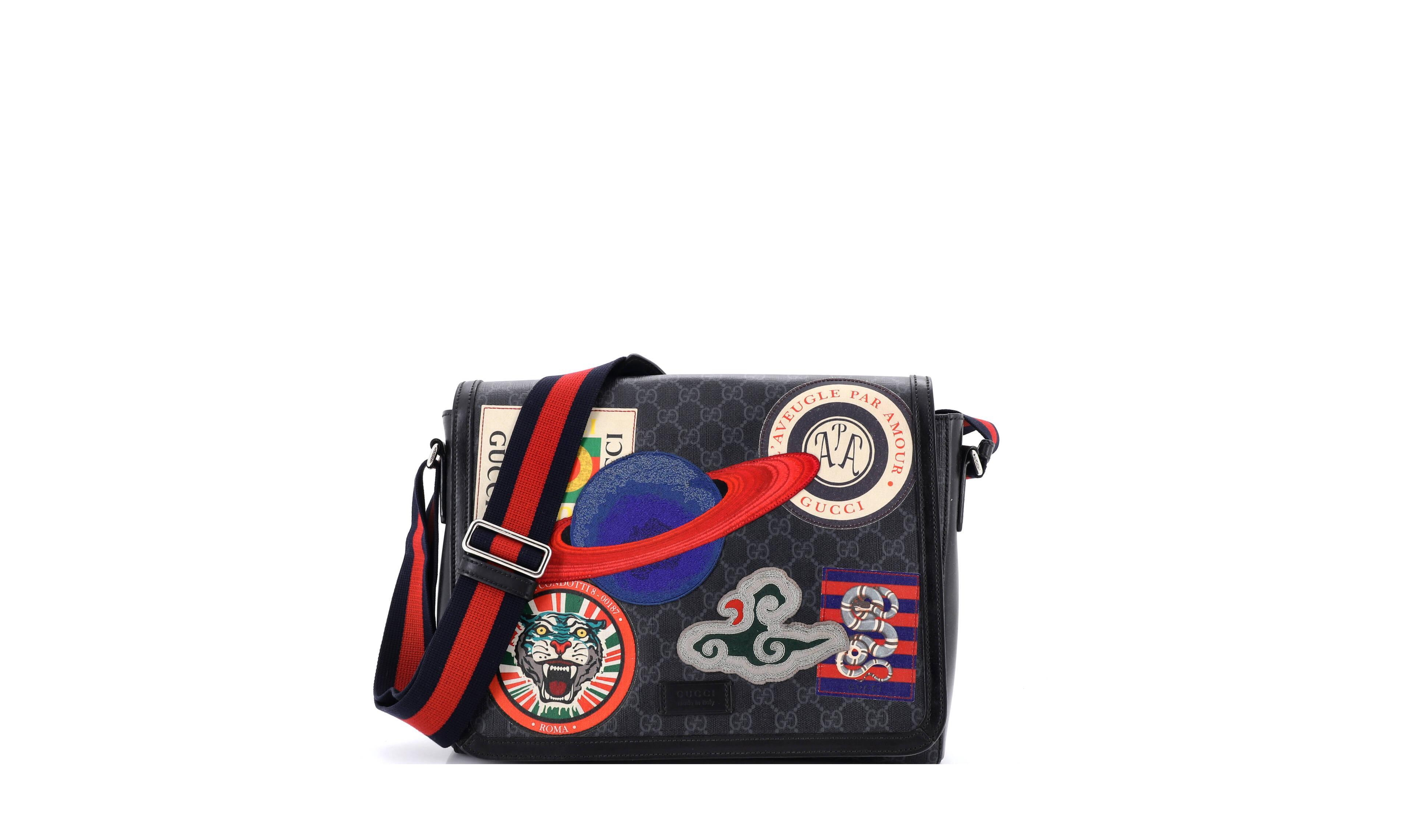 Pre-Owned Gucci Large Night Courrier Flap Messenger Gg Coated Canvas with Applique