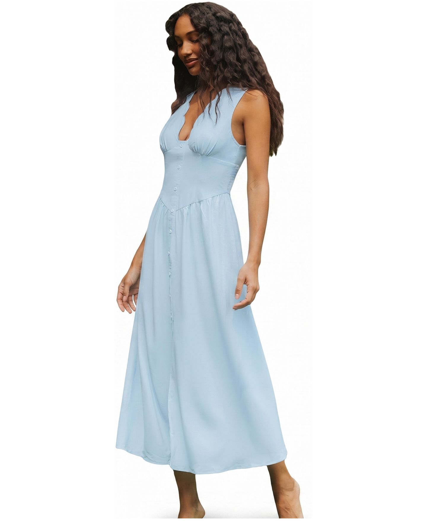Женское платье Cupshe Scalloped A-Line V-Neck Sleeveless Midi, цвет: Пастельный синий — фото 3