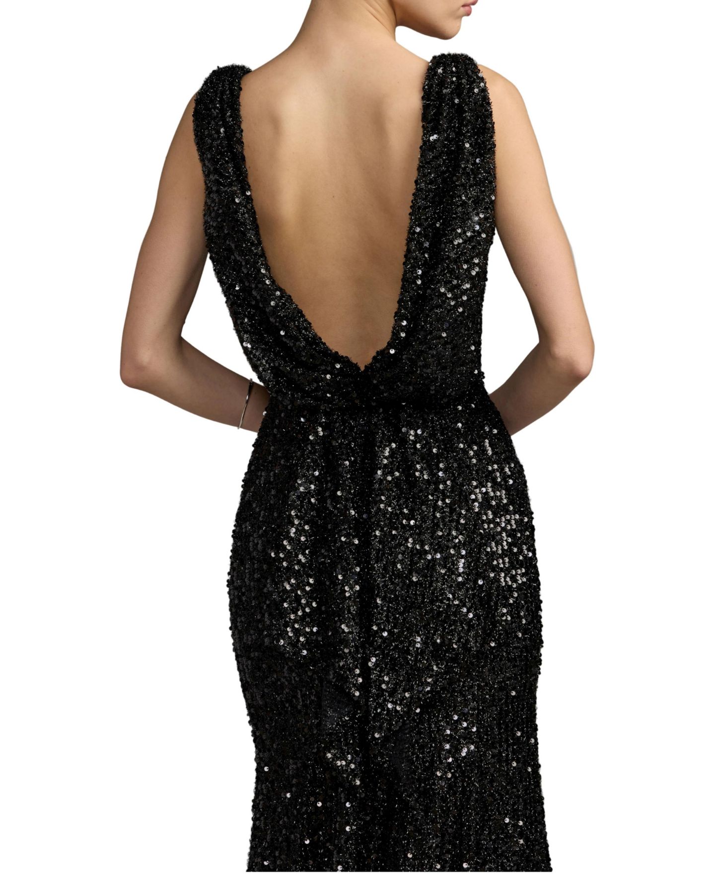 Женское платье Mac Duggal Sleeveless Sequin Cowl Back Evening Gown, цвет: Чёрный — фото 3