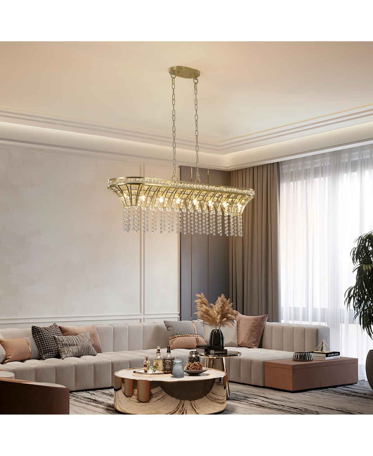 Clihome 39" Crystal Linear Rectangle Chandelier, Pendant Light with Cascading Beads (Bulb Not Included)