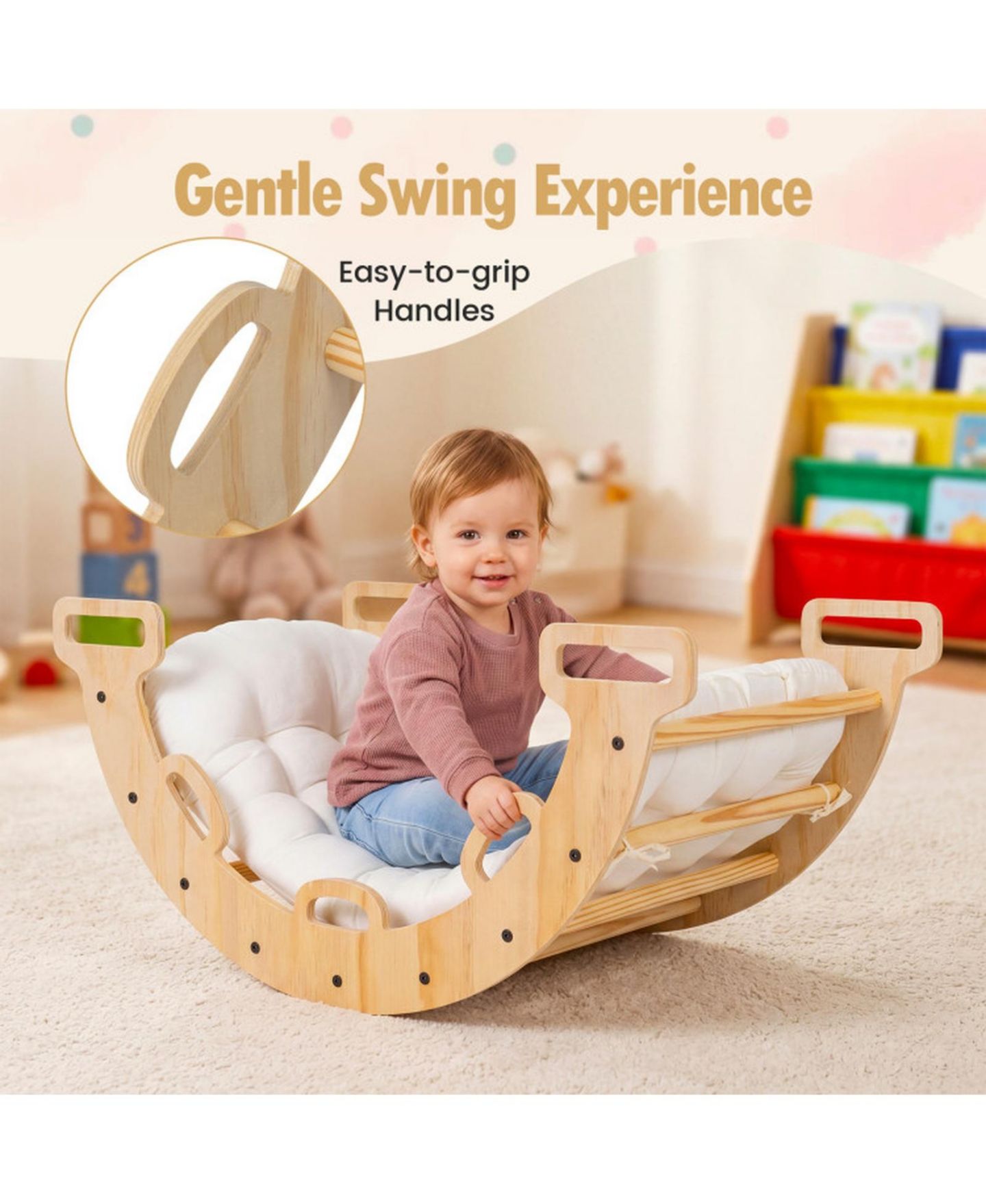 Детская игрушка SUGIFT 3-in-1 Wooden Rocking Climbing Arch with Removable Cushion, 32" x 19" x 15", 110 Lbs, Ages 1+, цвет: Натуральный — фото 8