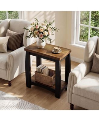 2-Tier Wooden End Table, Farmhouse Bedside Table