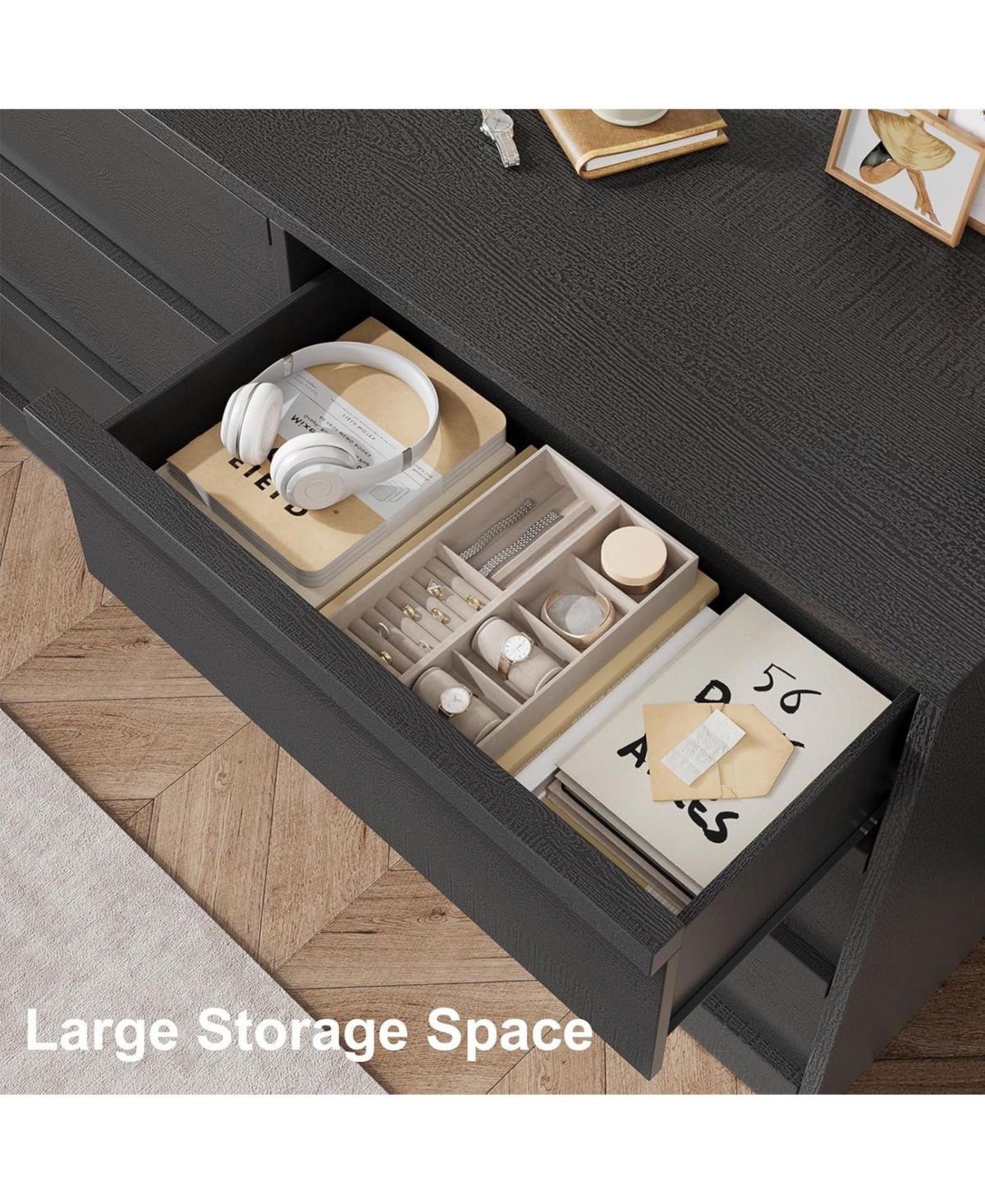 gaomon 6 Tier Chest, 54" Wide, Large Capacity, Drawer Storage, Wide Wooden Storage Furniture, Living Room, Bedroom, Entrance, Kids Room