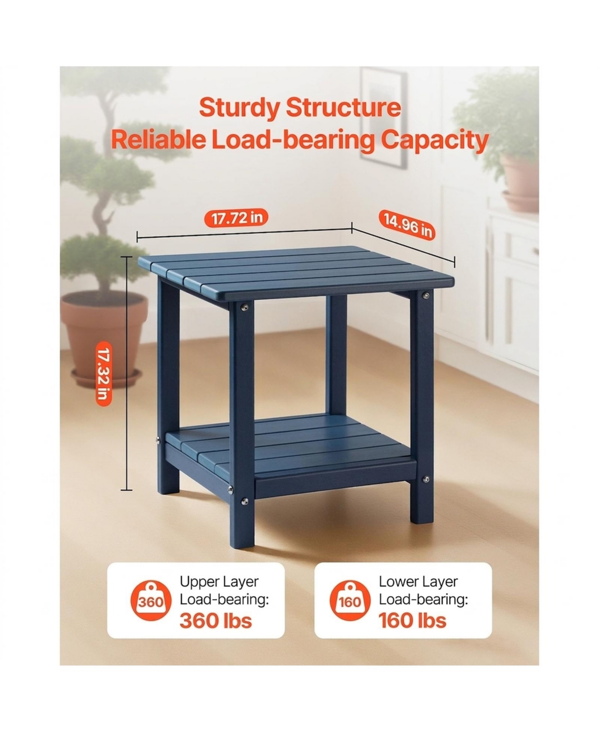 Sugift Double Layer Hdpe Outdoor Side Table with 360 Pound Top Shelf Capacity
